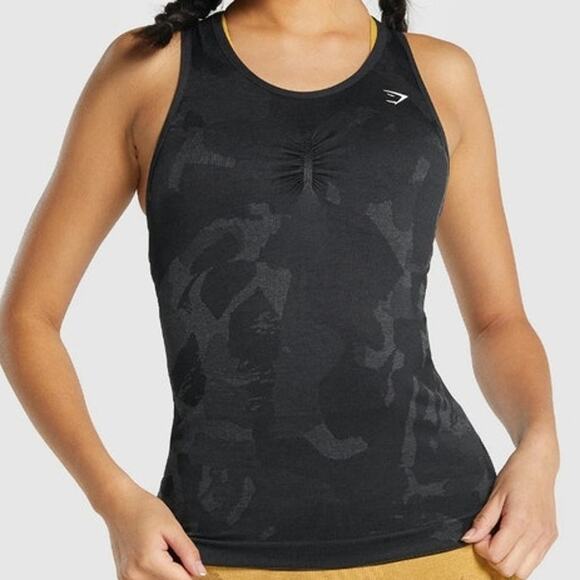 Gymshark Tops - Gymshark Adapt seamless camo tank racerback workout top gray black spandex